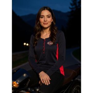 Harley Davidson Rock N Roll City Cleveland Ohio Black & Red Thermal Top Medium